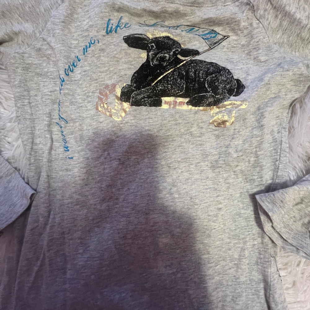 Gray Long Sleeve Shirt with Black Lamb Design